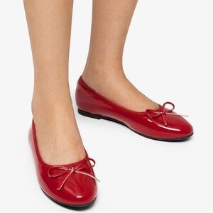 DREAM PARIS Women’s Red Ballet Flats with Bow Detail